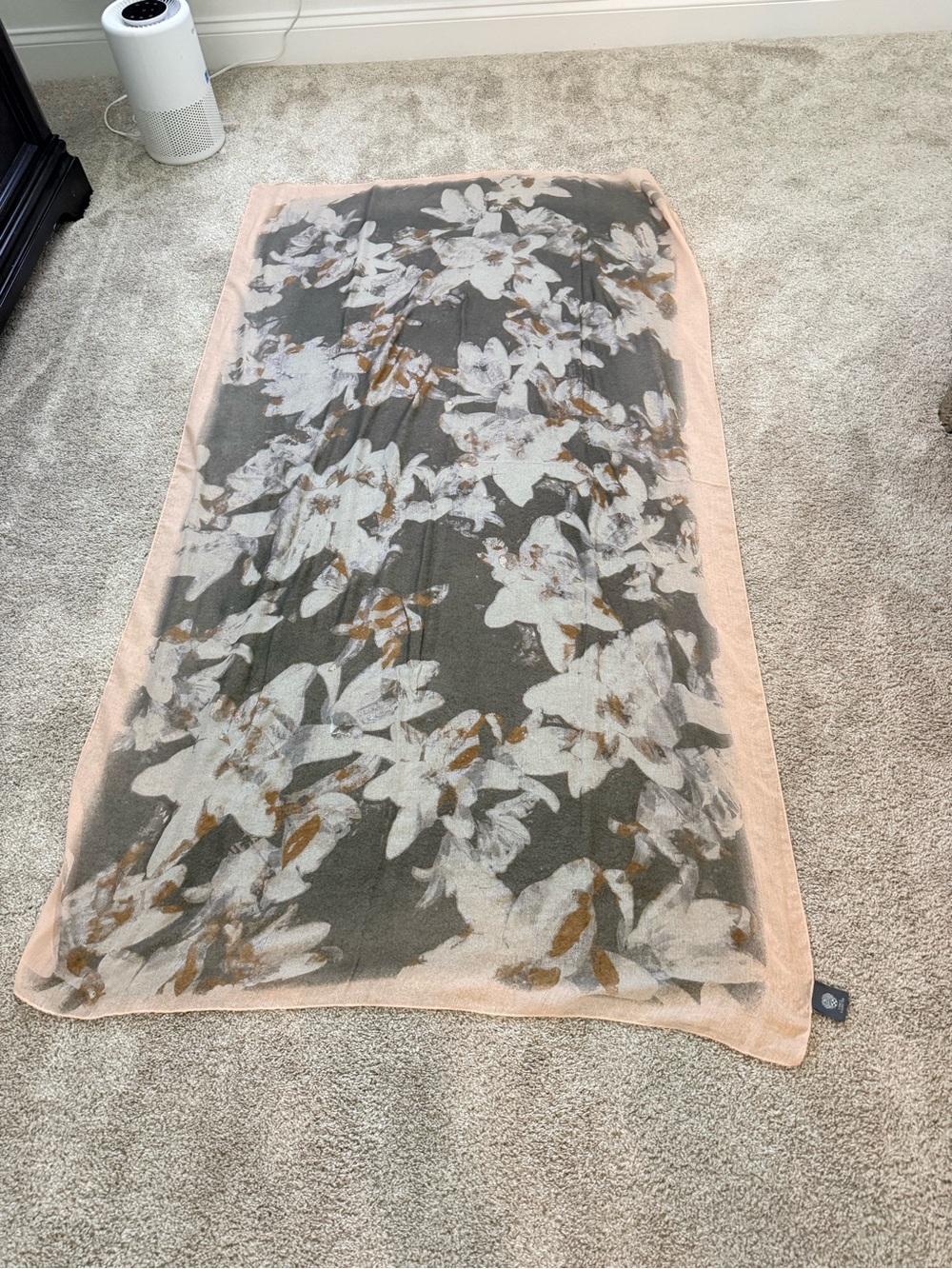 Vince Camuto Sheer Floral Scarf in Black, White & Peach